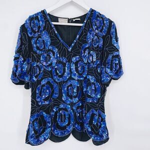 Vintage Sténay Silk Sequin 80's Party‎ Top Sz XL